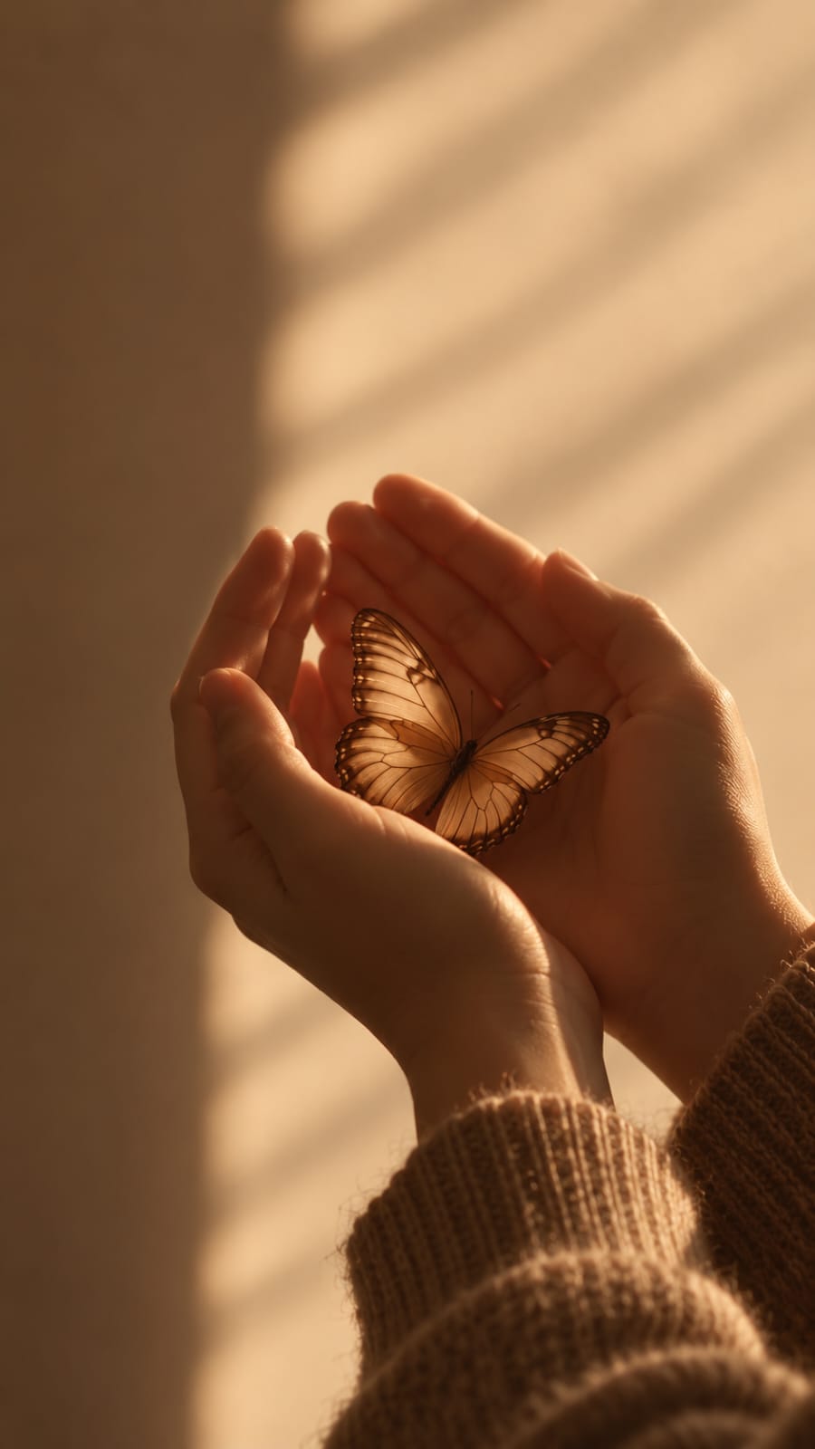 Manos sosteniendo una mariposa a contraluz